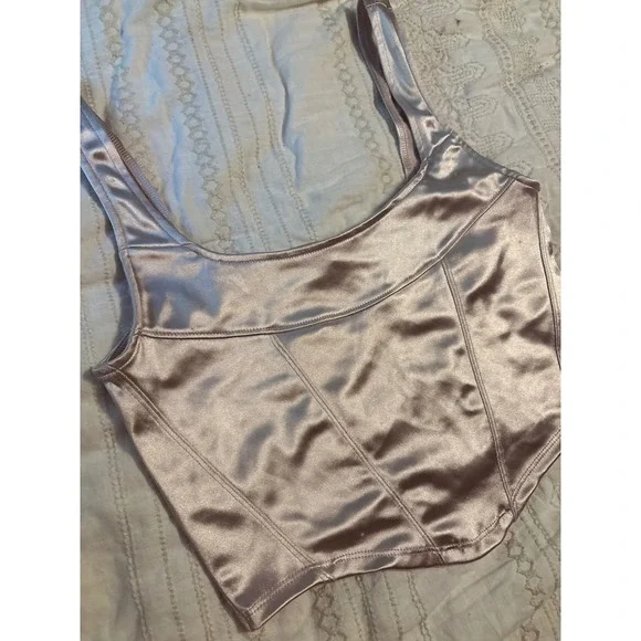 UO Urban Outfitters Light Pink Satin Stretch Bustier Crop Top, Small - Picture 2 of 4